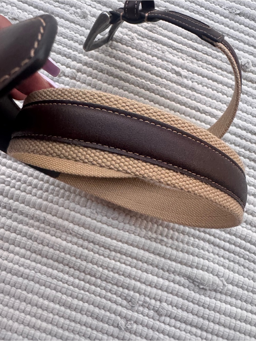 Columbia Genuine Leather & Canvas Belt Brown Tan Size 36/90 - Picture 7 of 12